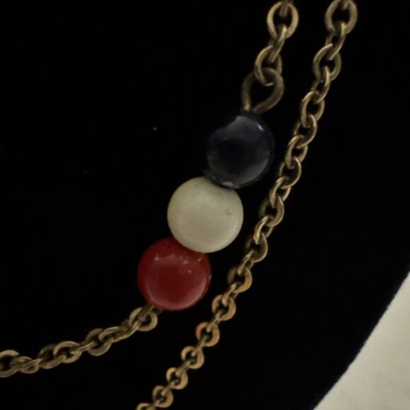 Vintage Estate Long Gold Tone Red White And Blue Chain 56 Inches Xtra Long - Picture 3 of 9